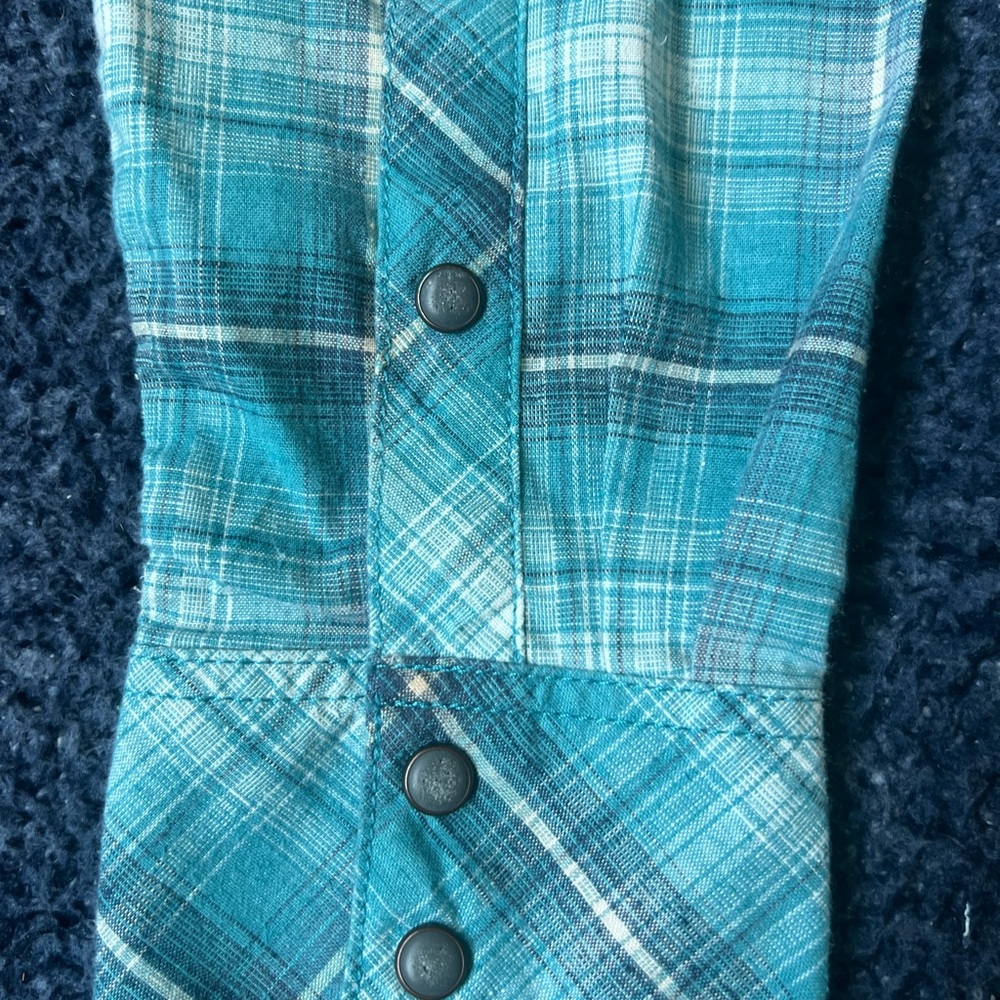 PATAGONIA Flannel Men's Small Shirt Teal‎ Plaid Button Up Long Sleeve Green Blue - Picture 6 of 11
